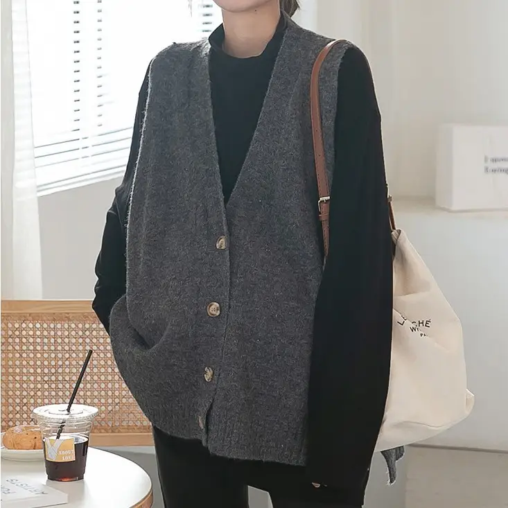 Women's V-Neck Knitted Sweater Vest Cream — feature 7