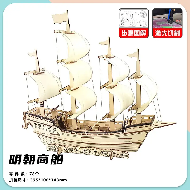 Merchant ship of Ming Dynasty + step diagram