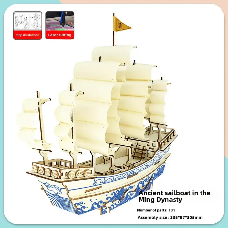 Ming Dynasty Wooden 3D Puzzle Ship Toy - Image 2