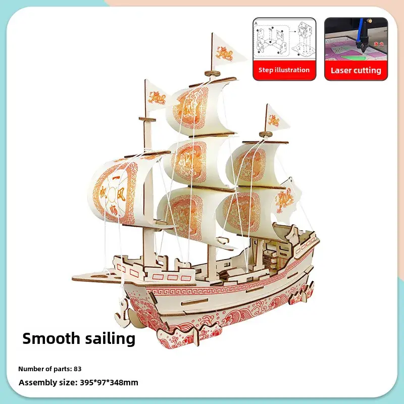 Ming Dynasty Wooden 3D Puzzle Ship Toy - Image 4