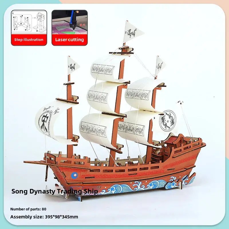 Ming Dynasty Wooden 3D Puzzle Ship Toy - Image 7