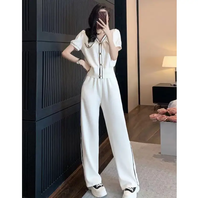 Women V-Neck Wide Leg Pants 2025 Casual Suit - Image 2