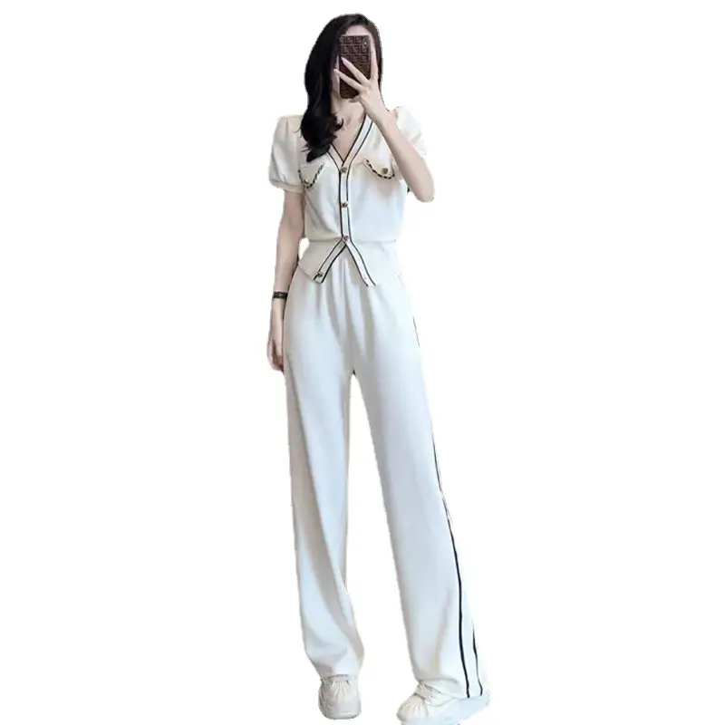 Women V-Neck Wide Leg Pants 2025 Casual Suit - Image 5