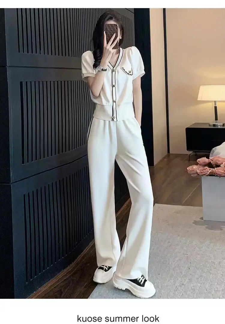 Women V-Neck Wide Leg Pants 2025 Casual Suit — feature 12