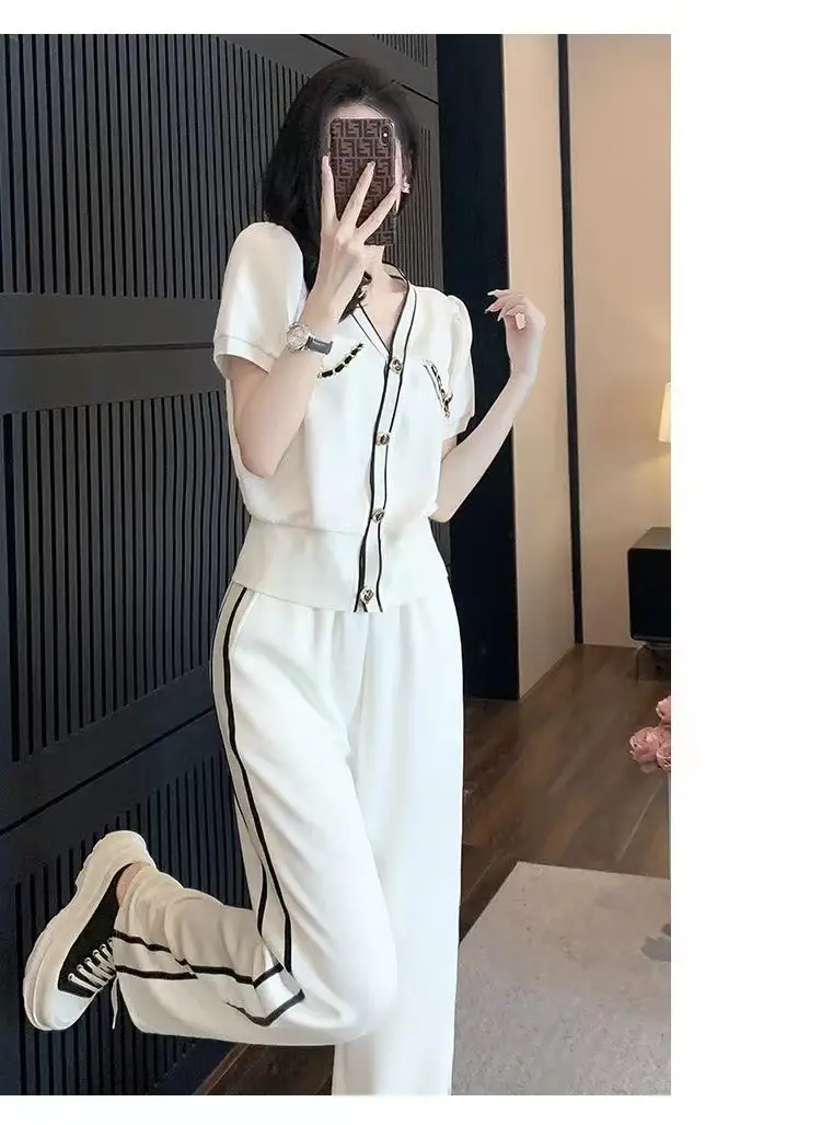 Women V-Neck Wide Leg Pants 2025 Casual Suit — feature 13