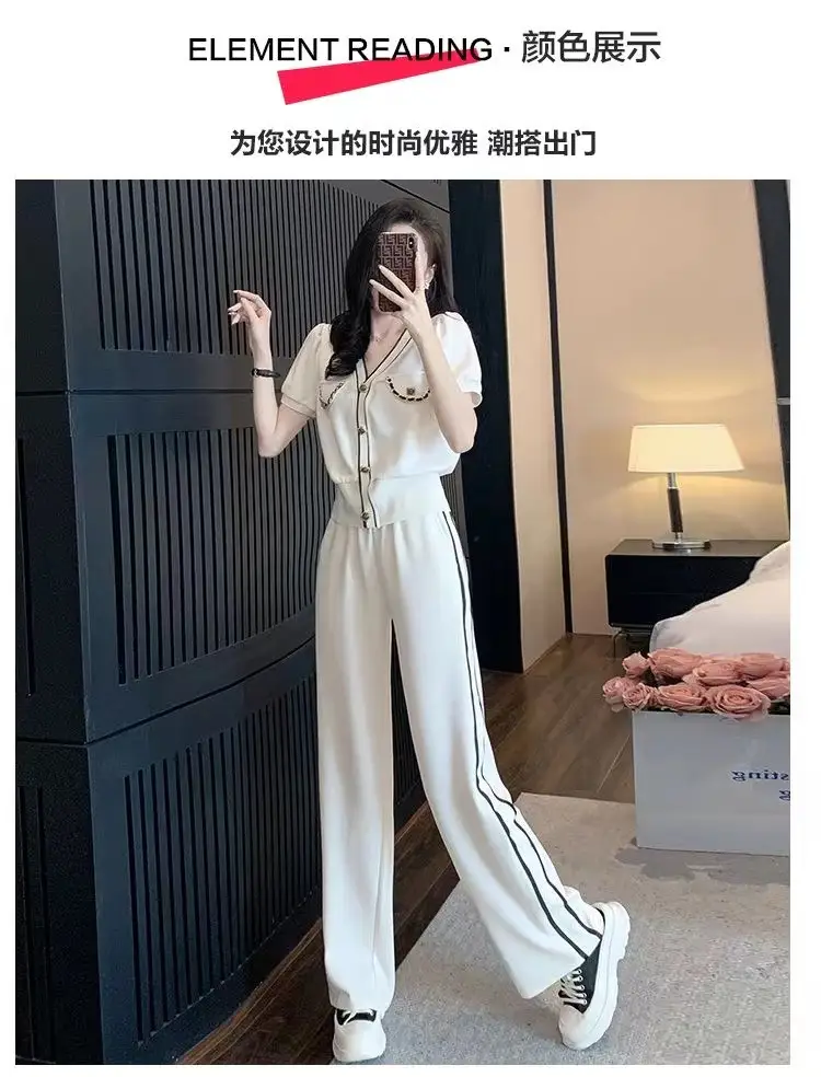 Women V-Neck Wide Leg Pants 2025 Casual Suit — feature 4