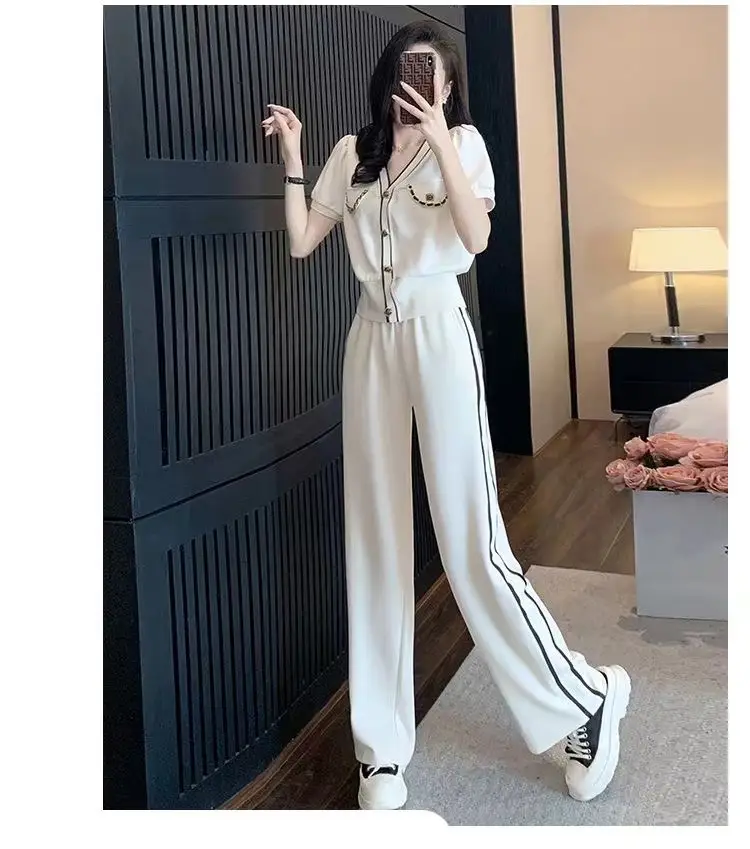 Women V-Neck Wide Leg Pants 2025 Casual Suit — feature 6