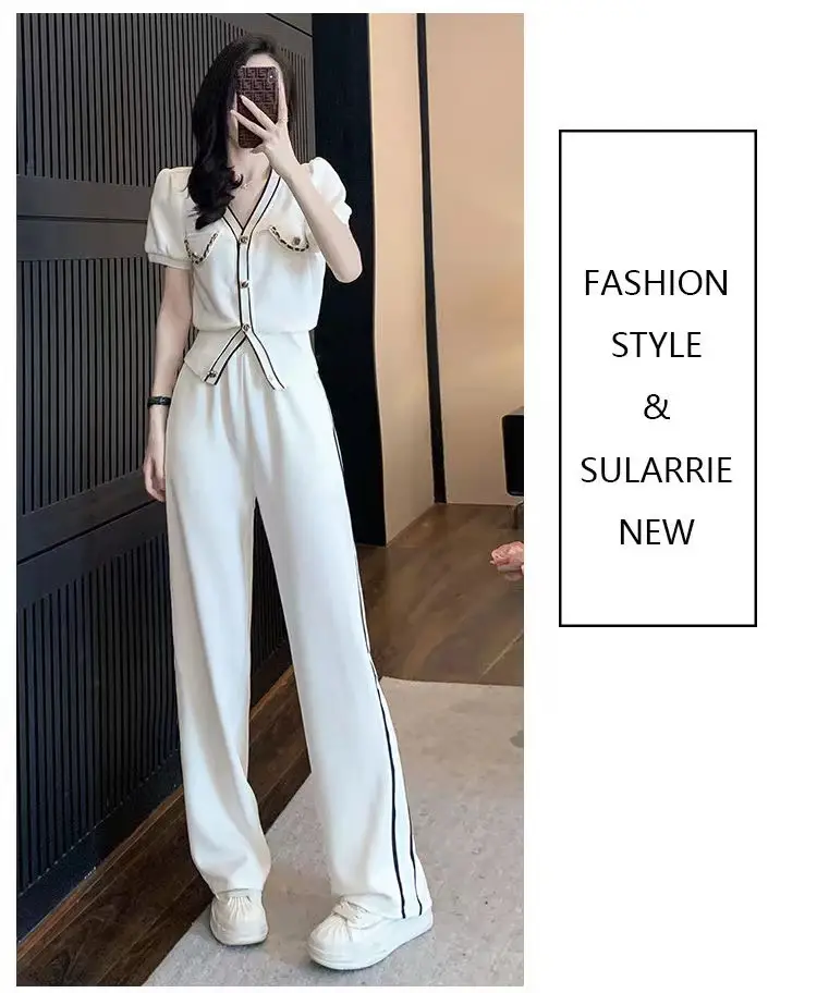 Women V-Neck Wide Leg Pants 2025 Casual Suit — feature 7