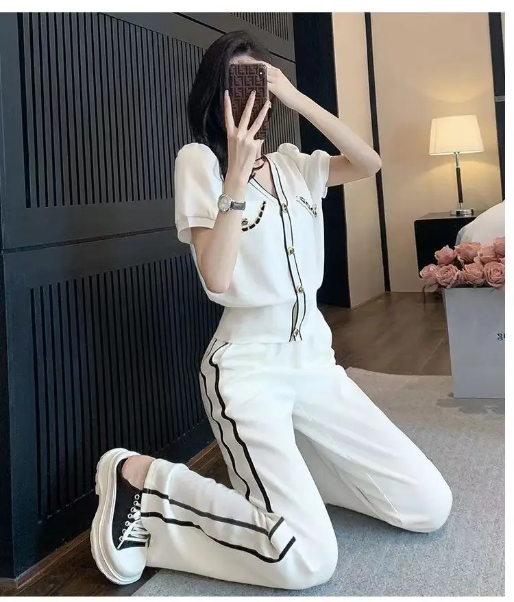 Women V-Neck Wide Leg Pants 2025 Casual Suit — feature 8