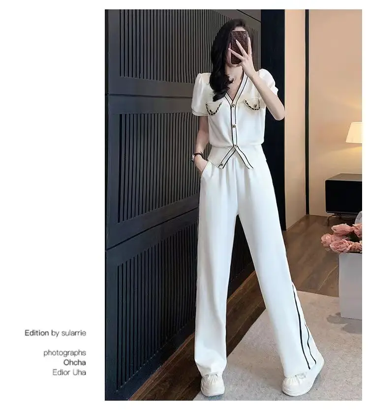 Women V-Neck Wide Leg Pants 2025 Casual Suit — feature 9