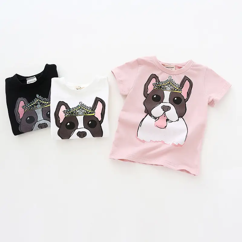 2024 Korean Style Girls Cartoon Dog T-Shirt Black - Image 3