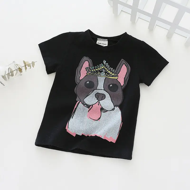 2024 Korean Style Girls Cartoon Dog T-Shirt Black - Image 5