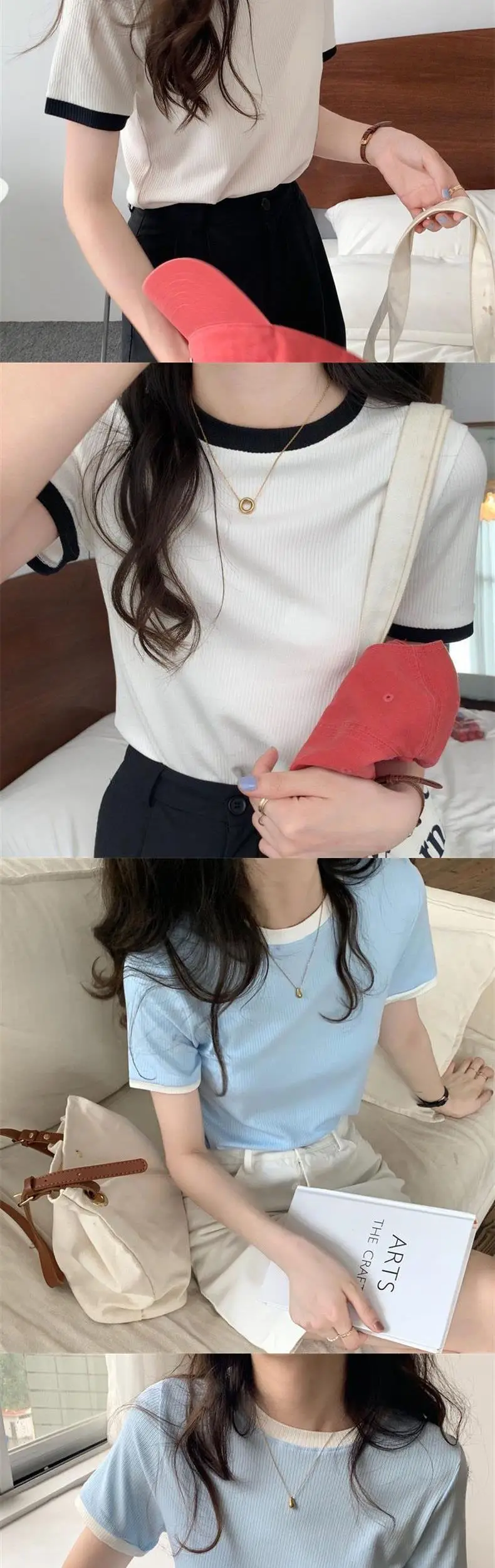 Women's 2025 Summer T-Shirt Black Trim Stretch Slim Fit — feature 4