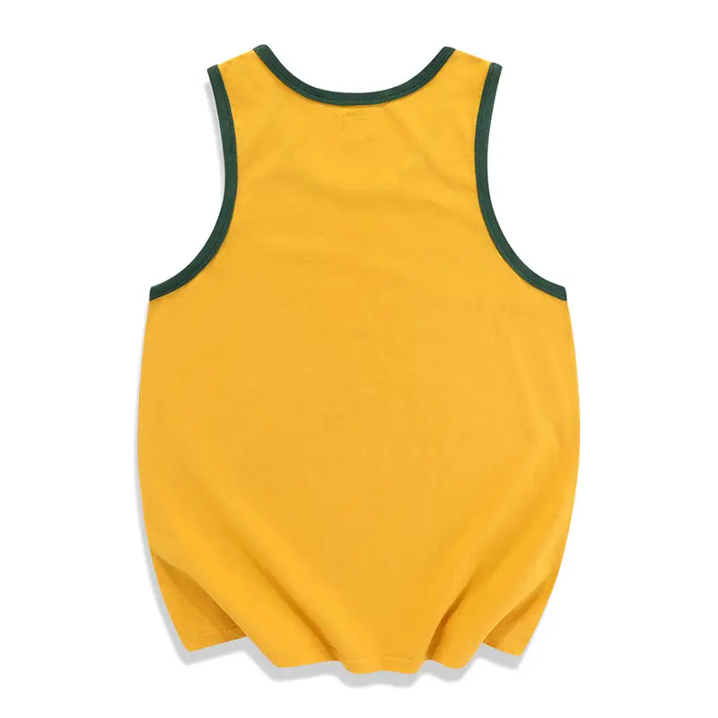 Yellow Cotton Sleeveless T-Shirt with "運動" Print - Image 3