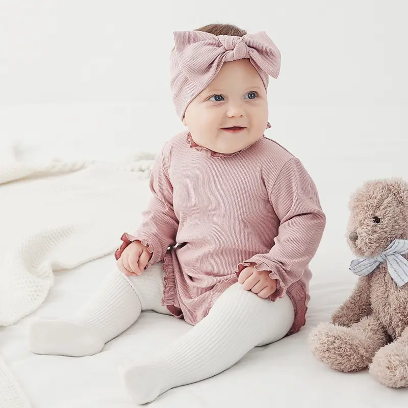 Pink Lotus Leaf Collar Baby Jumpsuit for Newborns - Image 4