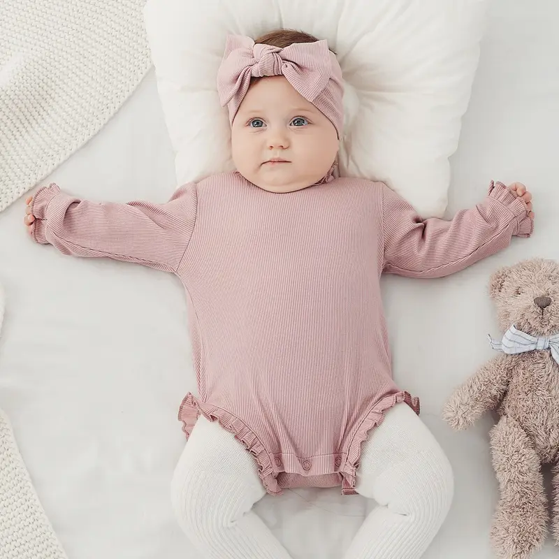 Pink Lotus Leaf Collar Baby Jumpsuit for Newborns - Image 5