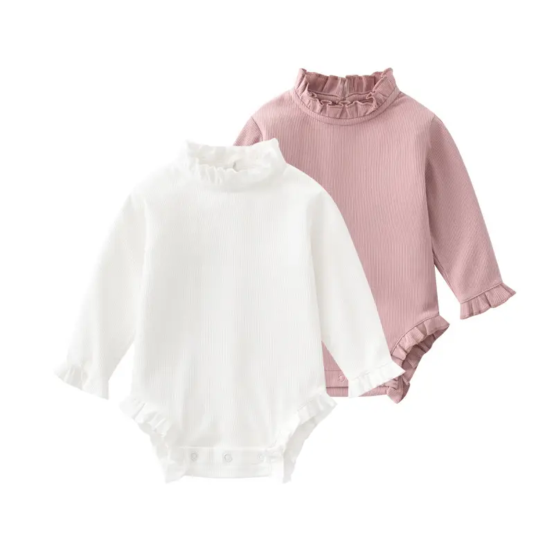 Pink Lotus Leaf Collar Baby Jumpsuit for Newborns - Image 7