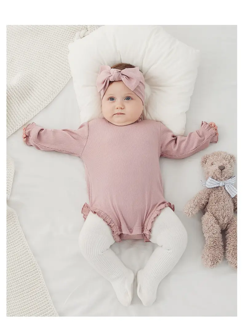 Pink Lotus Leaf Collar Baby Jumpsuit for Newborns — feature 25
