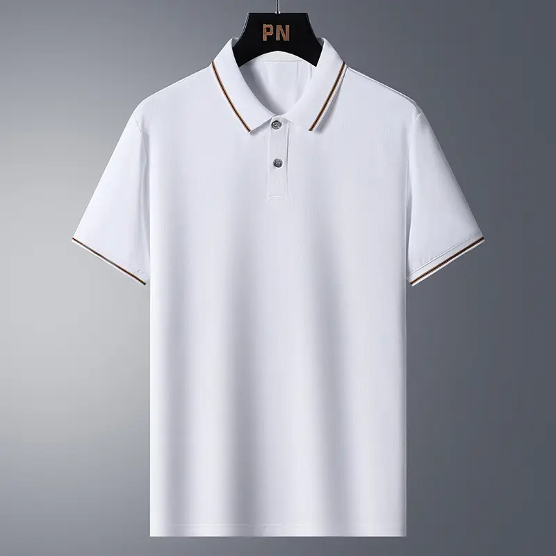 Men's White Polo Shirt with Grey Side Stripes - Image 12