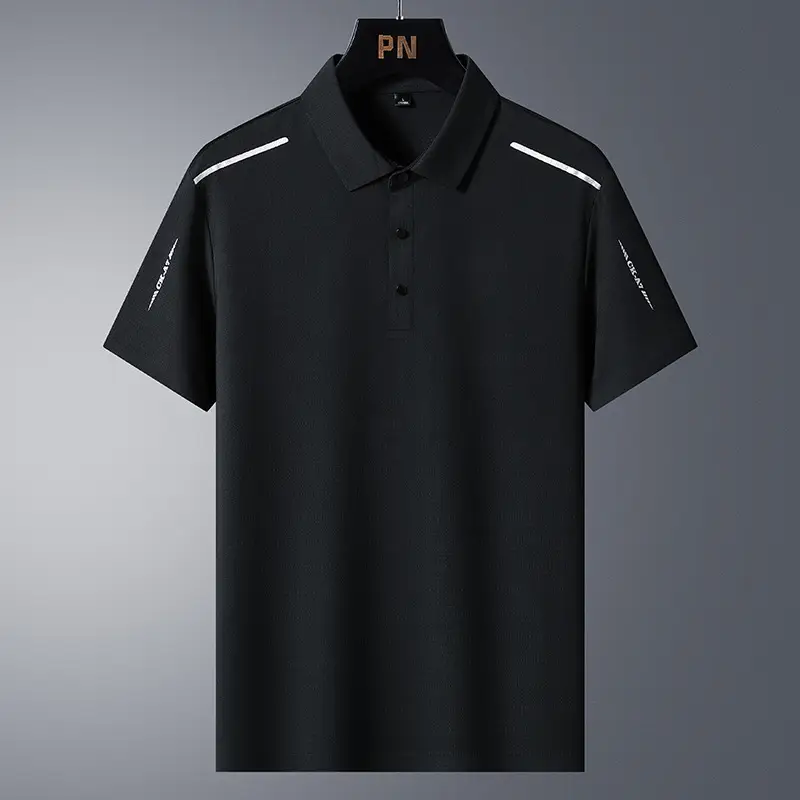 Men's White Polo Shirt with Grey Side Stripes - Image 2