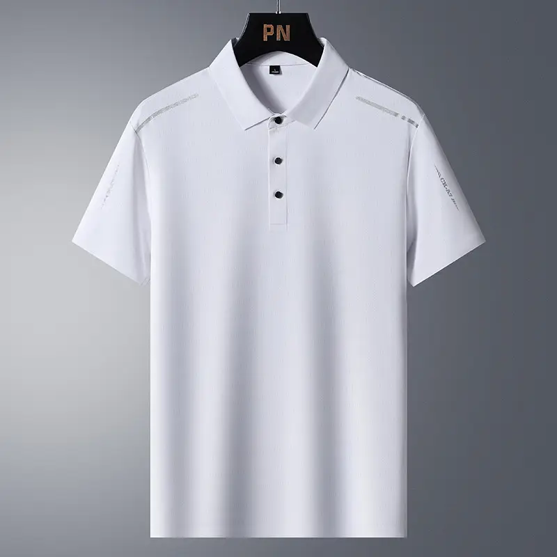 Men's White Polo Shirt with Grey Side Stripes - Image 3