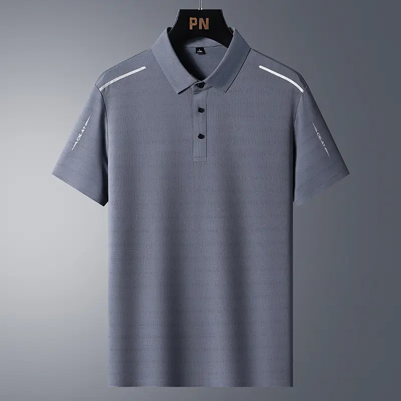 Men's White Polo Shirt with Grey Side Stripes - Image 4