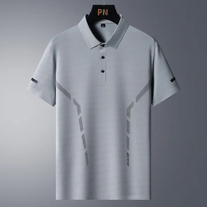 Men's White Polo Shirt with Grey Side Stripes - Image 6