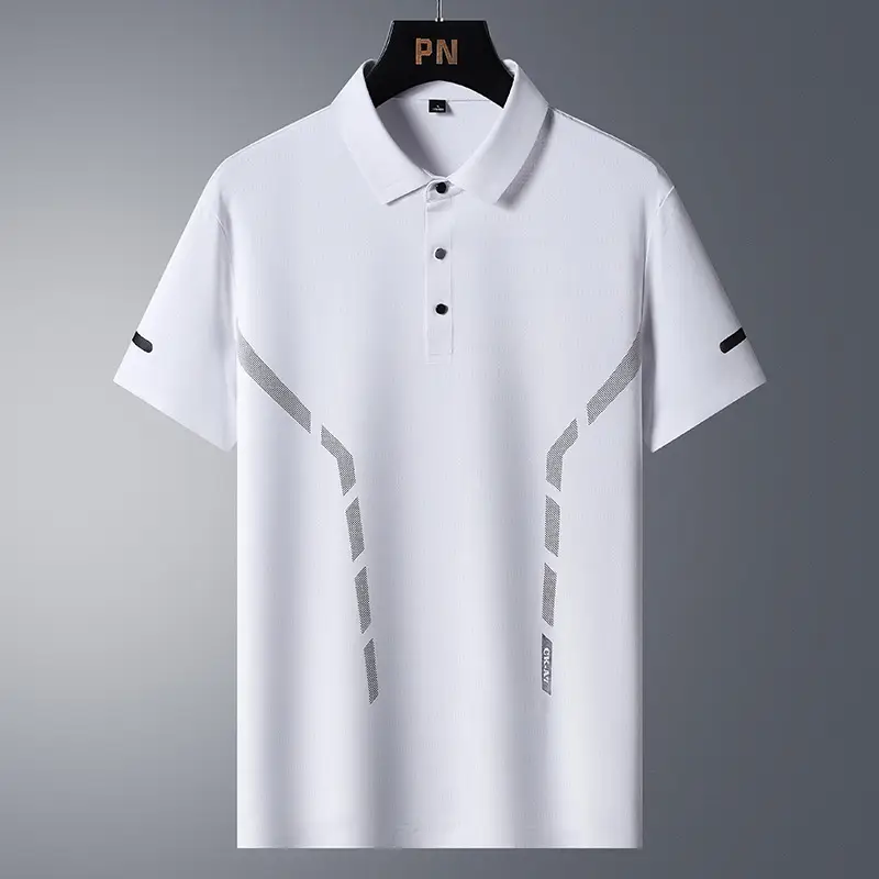 Men's White Polo Shirt with Grey Side Stripes - Image 8