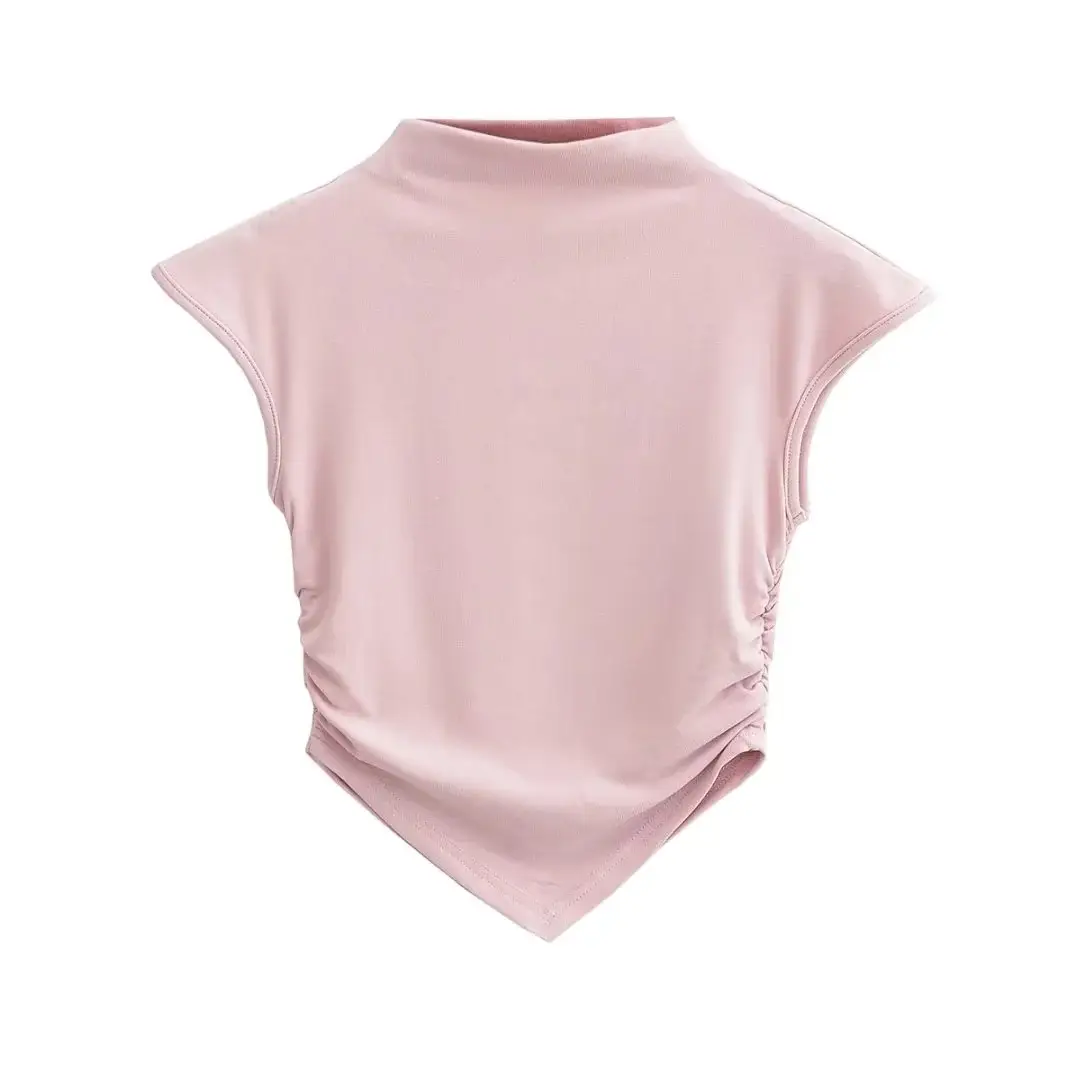 2023 Summer Women's Pink Pleated T-Shirt - Image 4