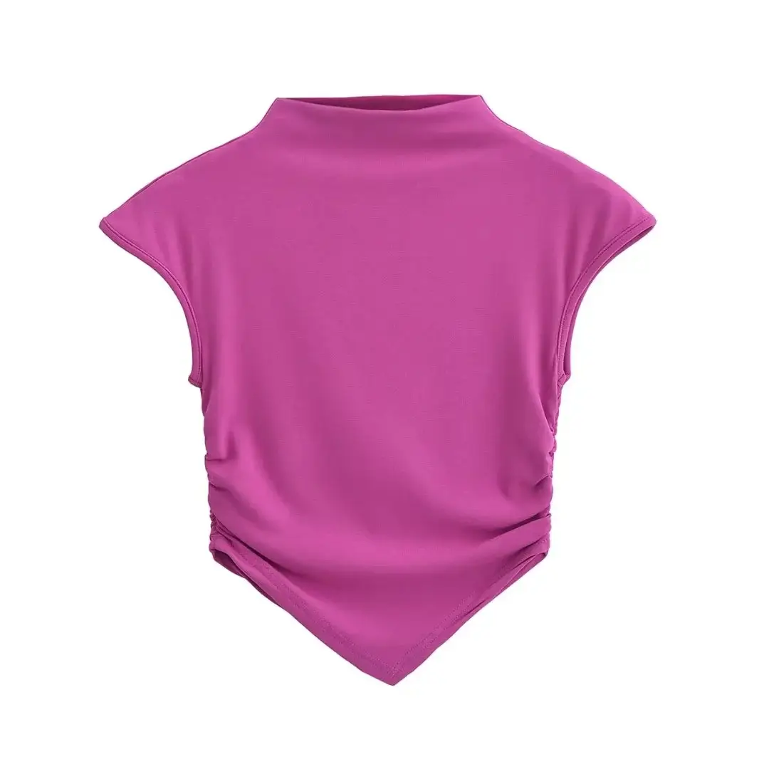 2023 Summer Women's Pink Pleated T-Shirt - Image 6