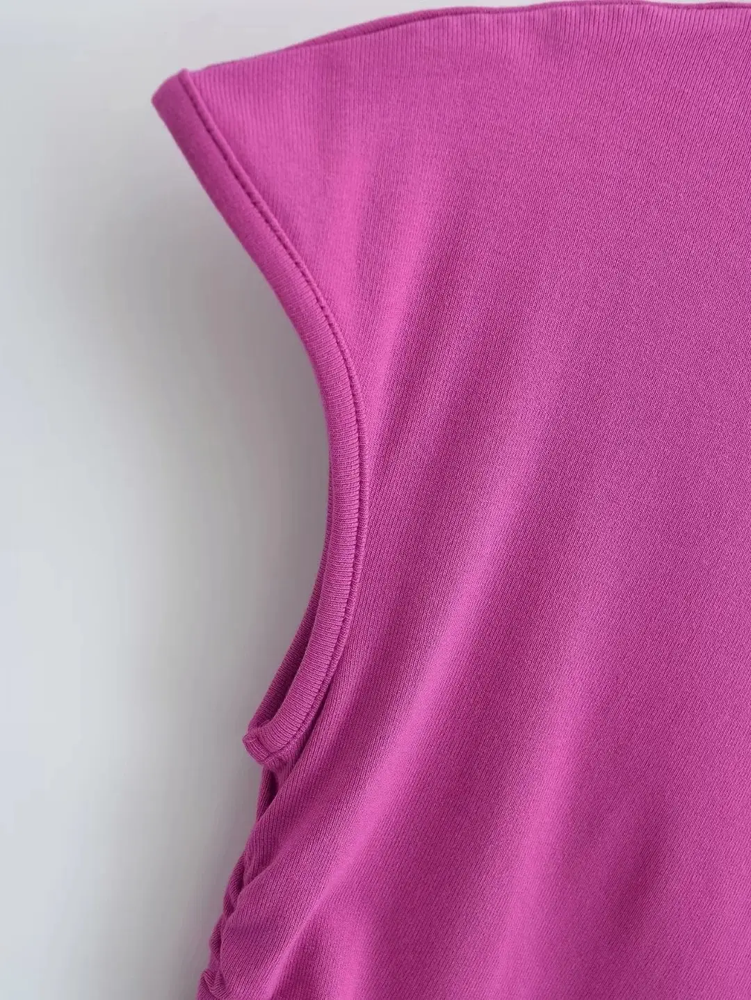 2023 Summer Women's Pink Pleated T-Shirt — feature 10