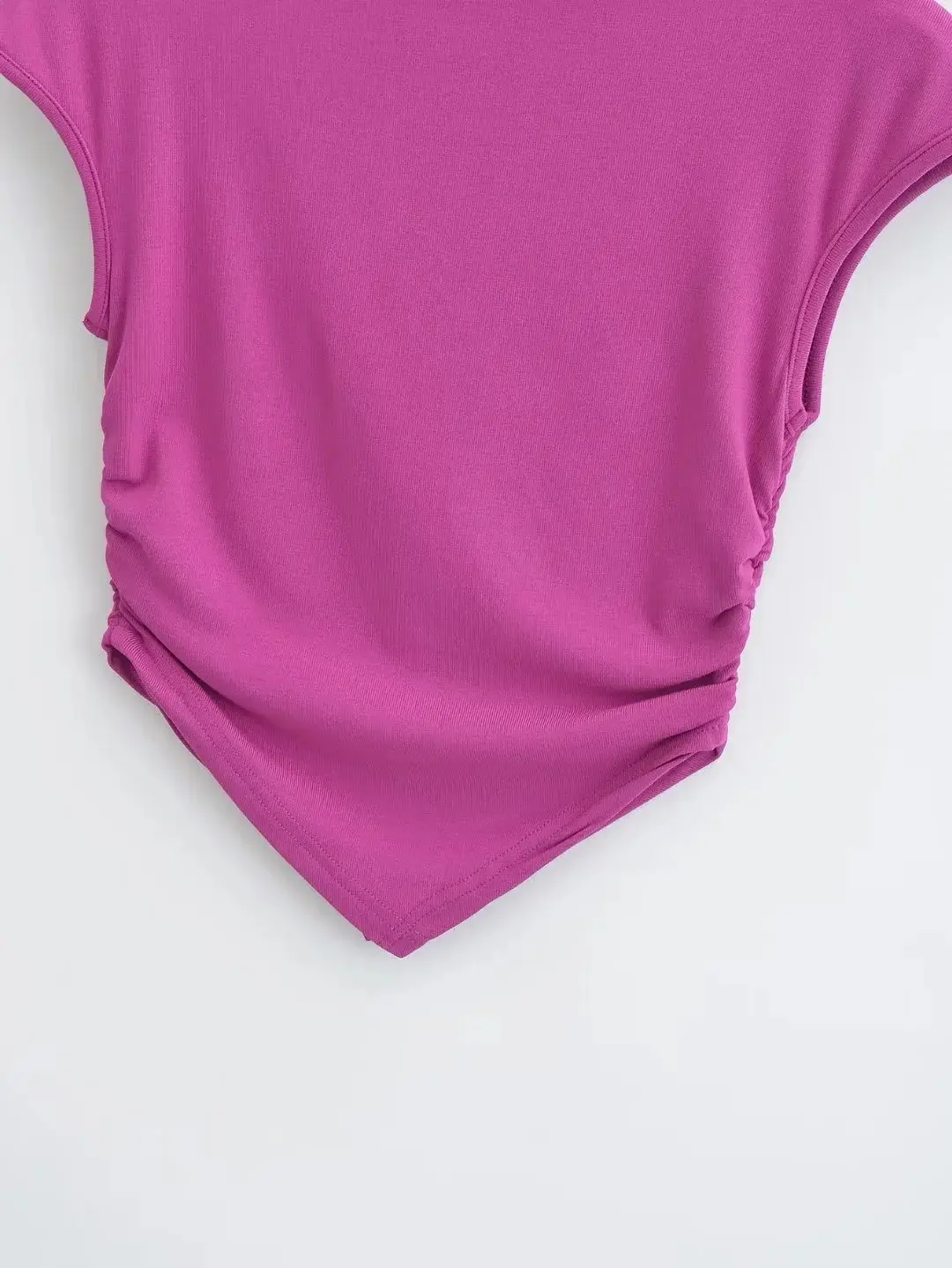 2023 Summer Women's Pink Pleated T-Shirt — feature 13