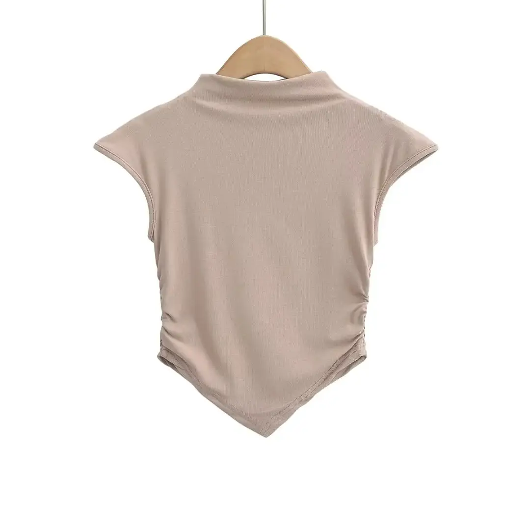 2023 Summer Women's Pink Pleated T-Shirt — feature 14