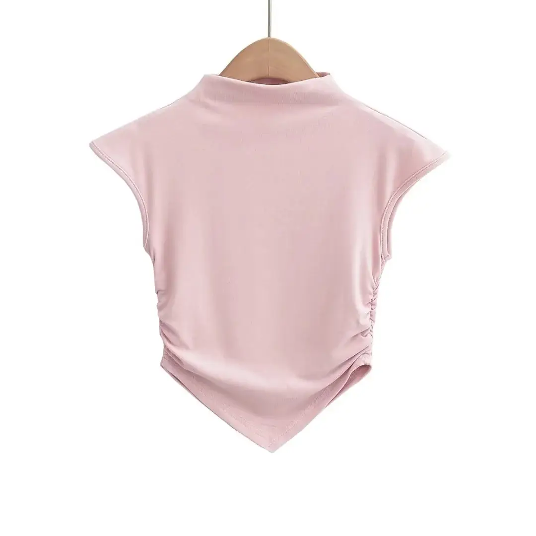 2023 Summer Women's Pink Pleated T-Shirt — feature 18