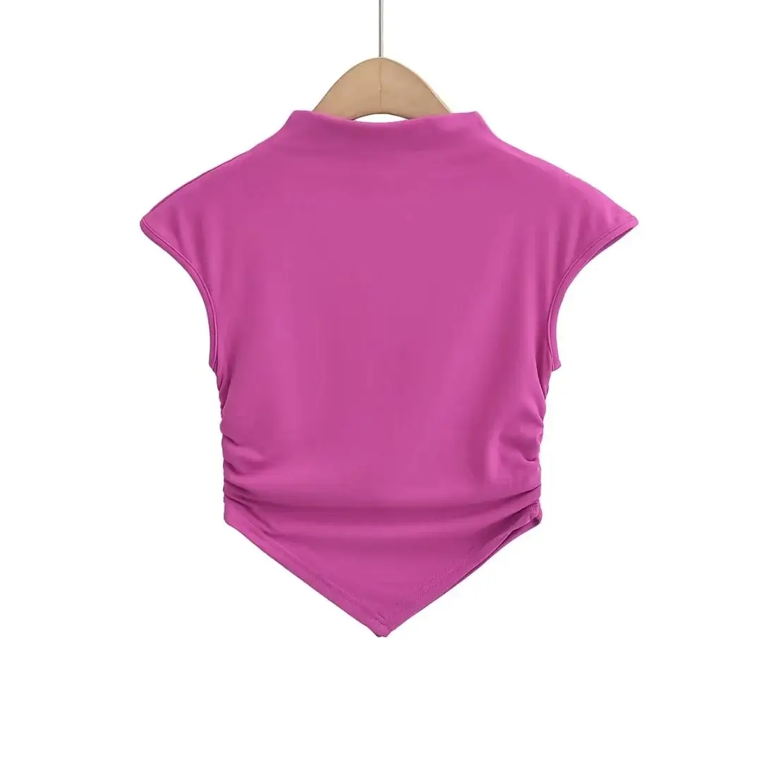 2023 Summer Women's Pink Pleated T-Shirt — feature 5