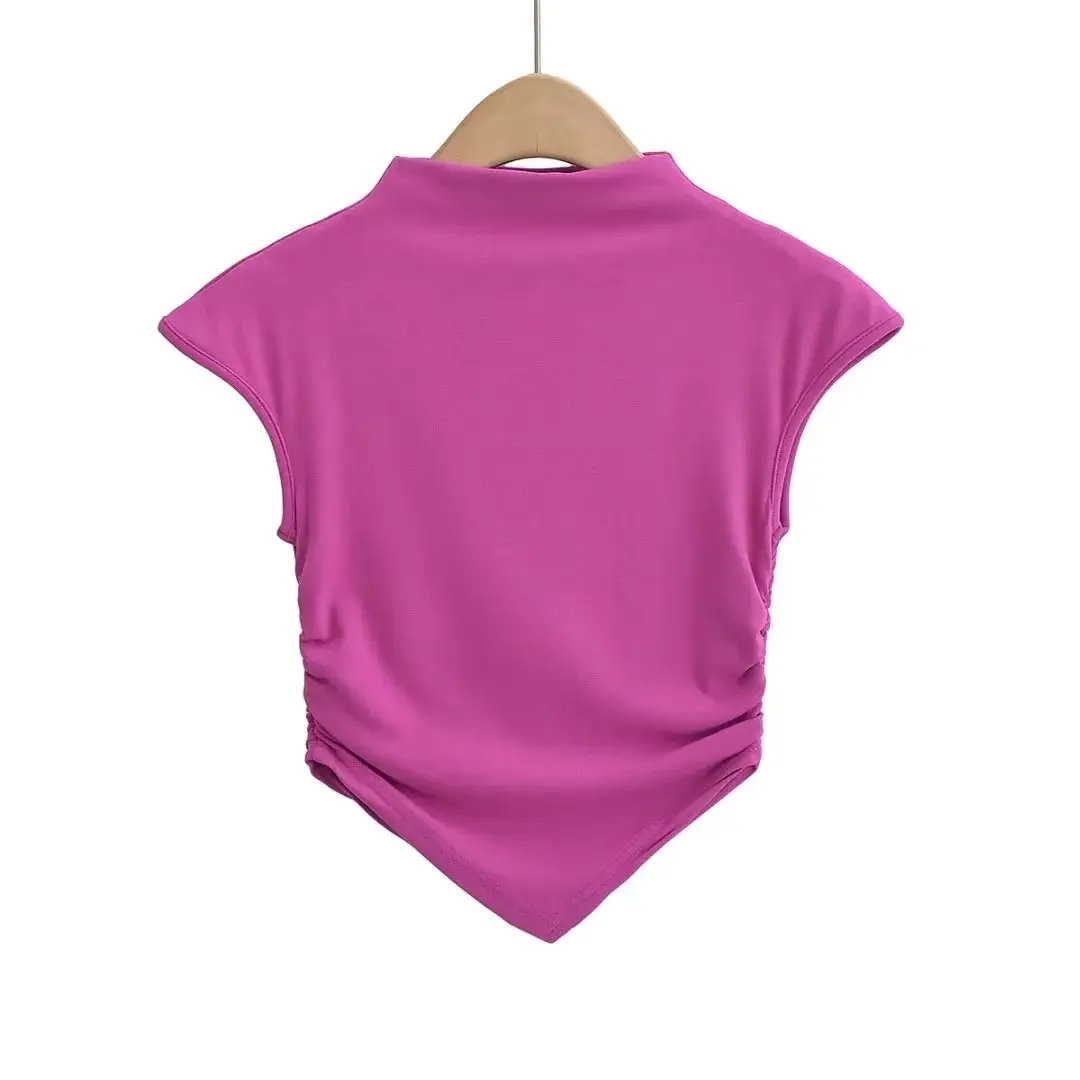2023 Summer Women's Pink Pleated T-Shirt — feature 6