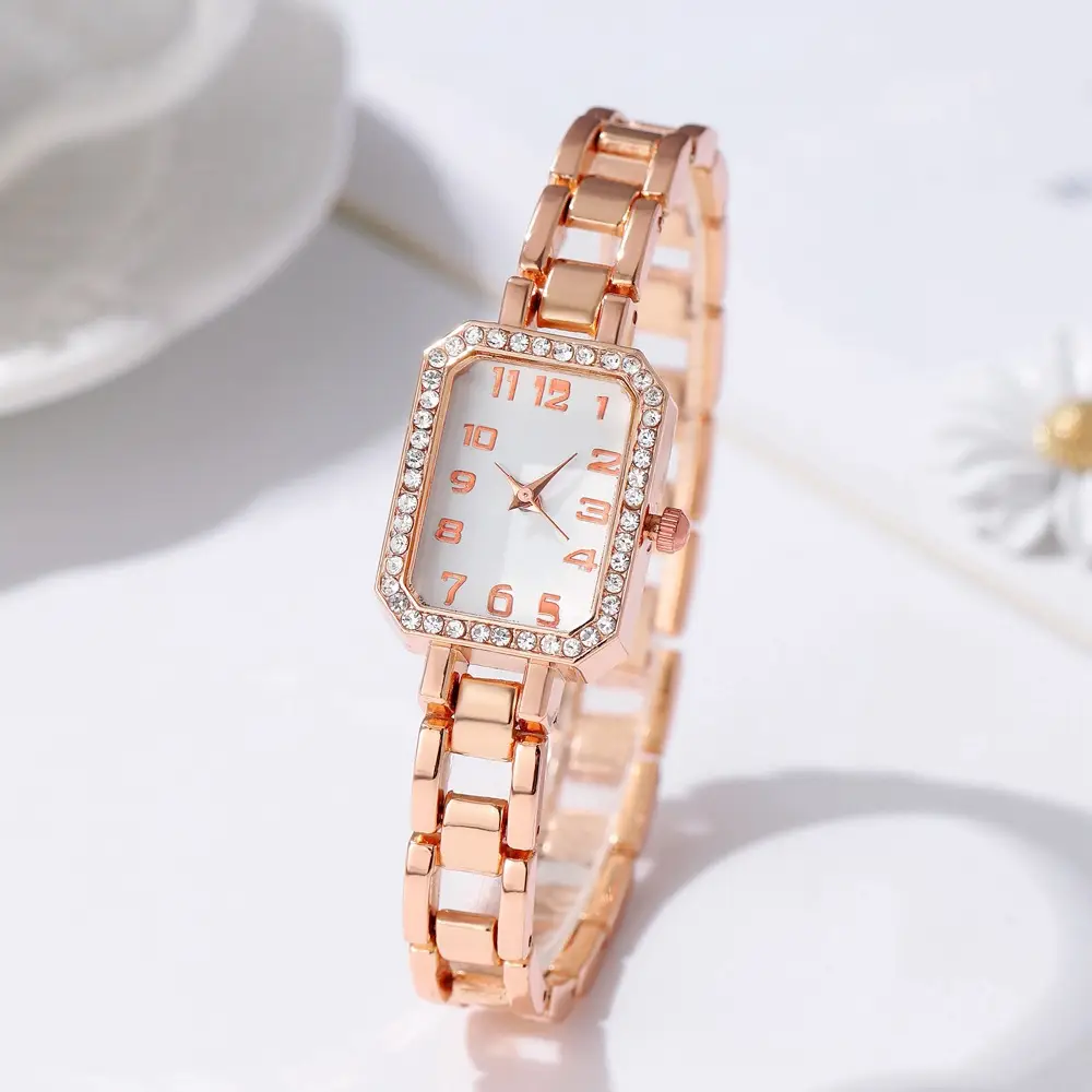 Ladies Rose Gold Rhinestone Watch with Diamond Bracelet - Image 4