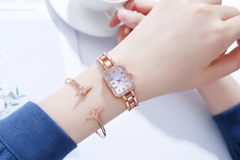 Ladies Rose Gold Rhinestone Watch with Diamond Bracelet — feature 6