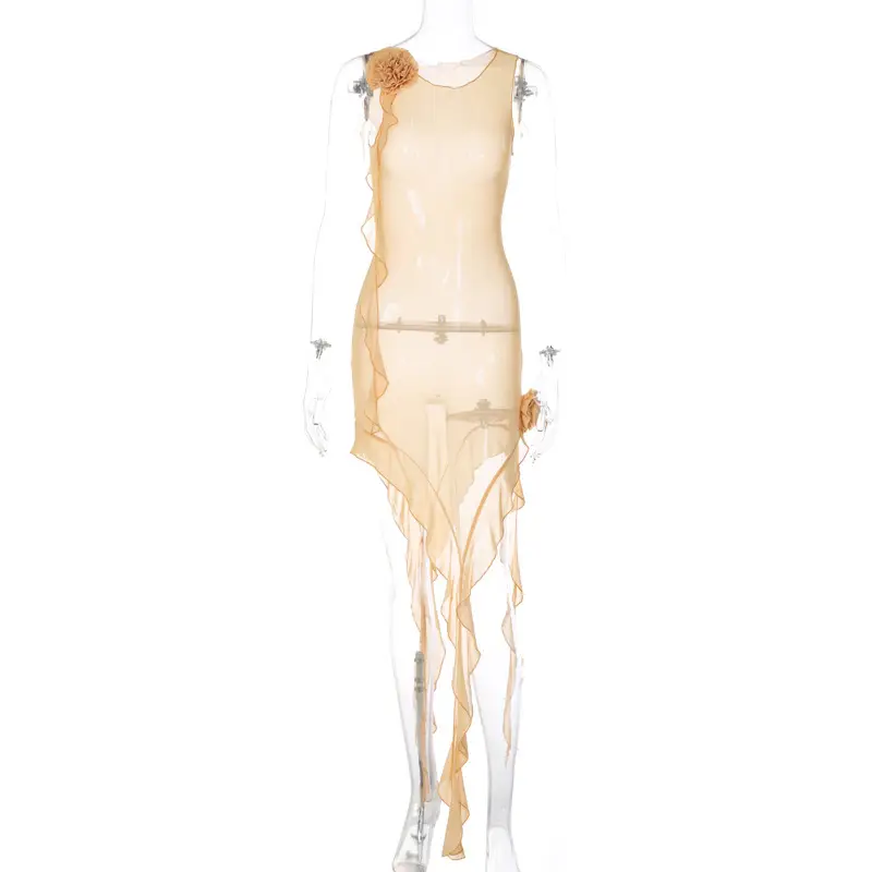 European American Cross Border Mesh Dress Sexy Stitching Ear Edge - Image 21