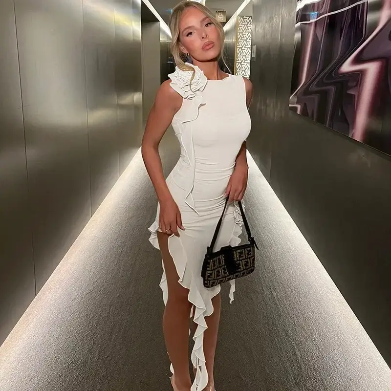 European American Cross Border Mesh Dress Sexy Stitching Ear Edge - Image 13