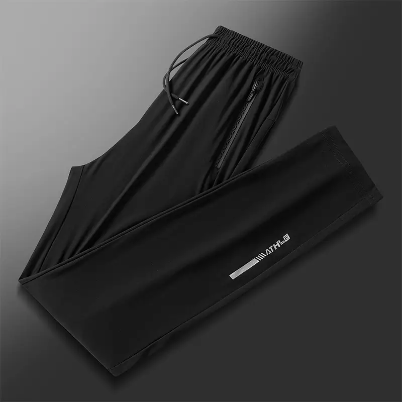 Men's Ice Silk Leg-Tied Pants Black Stretchable - Image 16