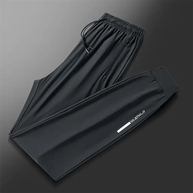 Men's Ice Silk Leg-Tied Pants Black Stretchable - Image 10