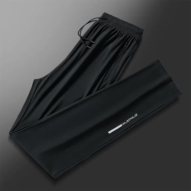 Men's Ice Silk Leg-Tied Pants Black Stretchable - Image 12