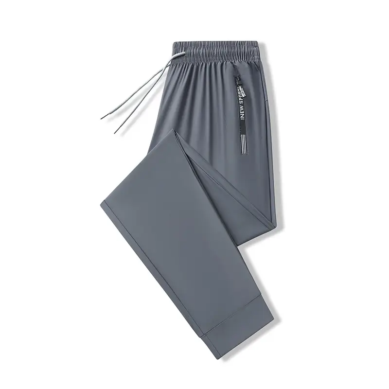 Men's Ice Silk Leg-Tied Pants Black Stretchable - Image 2