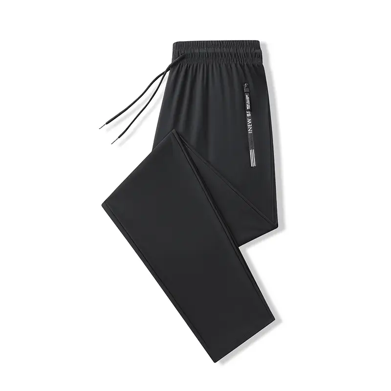 Men's Ice Silk Leg-Tied Pants Black Stretchable - Image 3