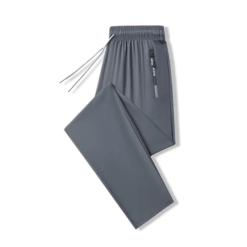 Men's Ice Silk Leg-Tied Pants Black Stretchable - Image 4