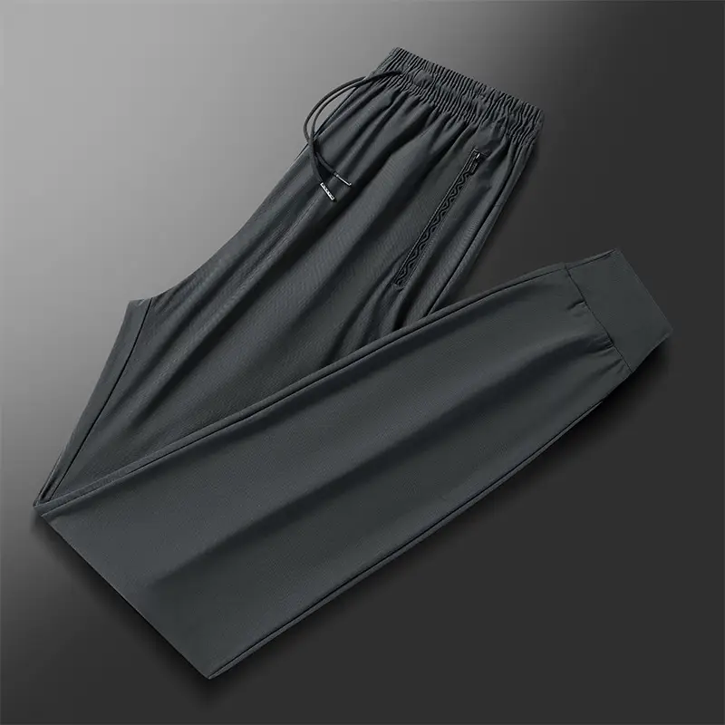 Men's Ice Silk Leg-Tied Pants Black Stretchable - Image 6