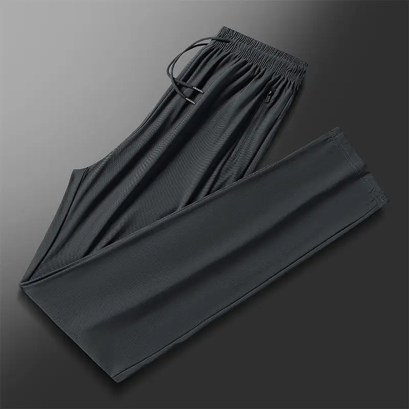 Men's Ice Silk Leg-Tied Pants Black Stretchable - Image 8