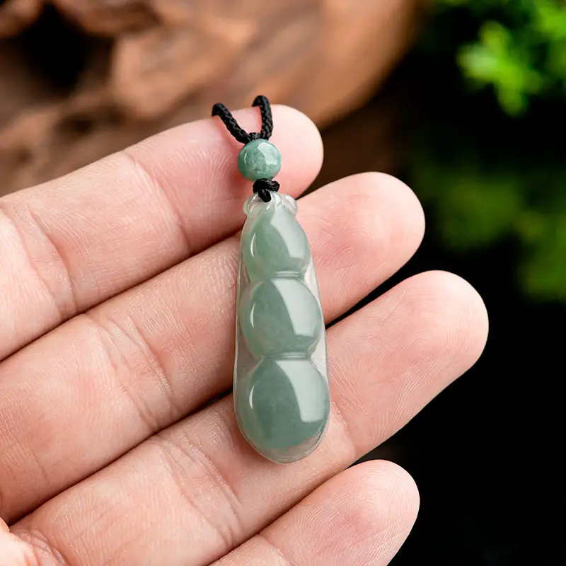 Natural Jade Oil Green Bean Pendant for Men Women - Image 3
