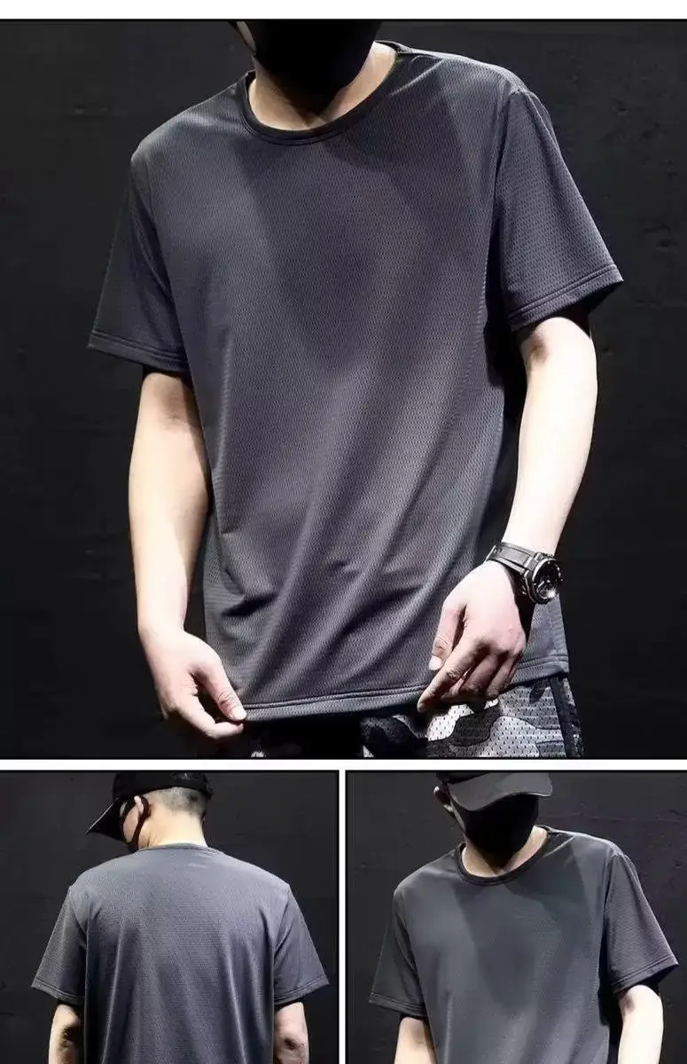 Men Black Ice Silk Sweat T-Shirt Short Sleeve — feature 18